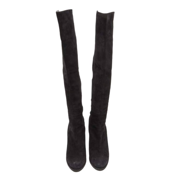 Stuart Weitzman black suede and elastic over the knee wedge platform boot 8M - Picture 5 of 10